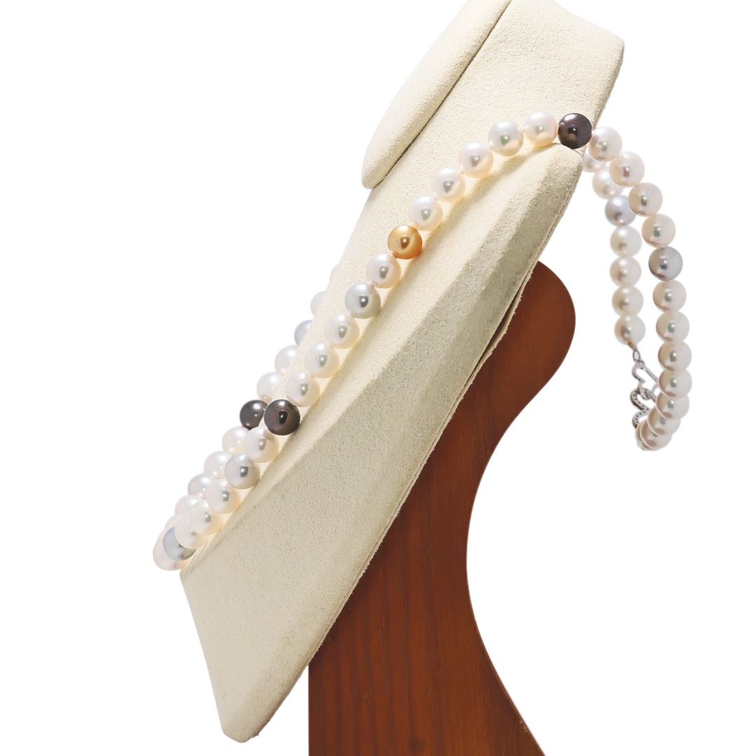 Lustrous 7mm Mixed Akoya Pearl Silver Necklace (New)