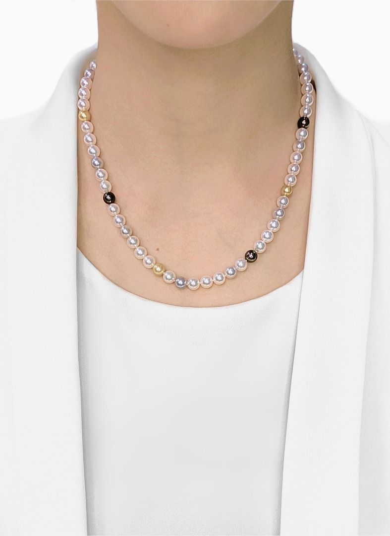 Lustrous 7mm Mixed Akoya Pearl Silver Necklace (New)