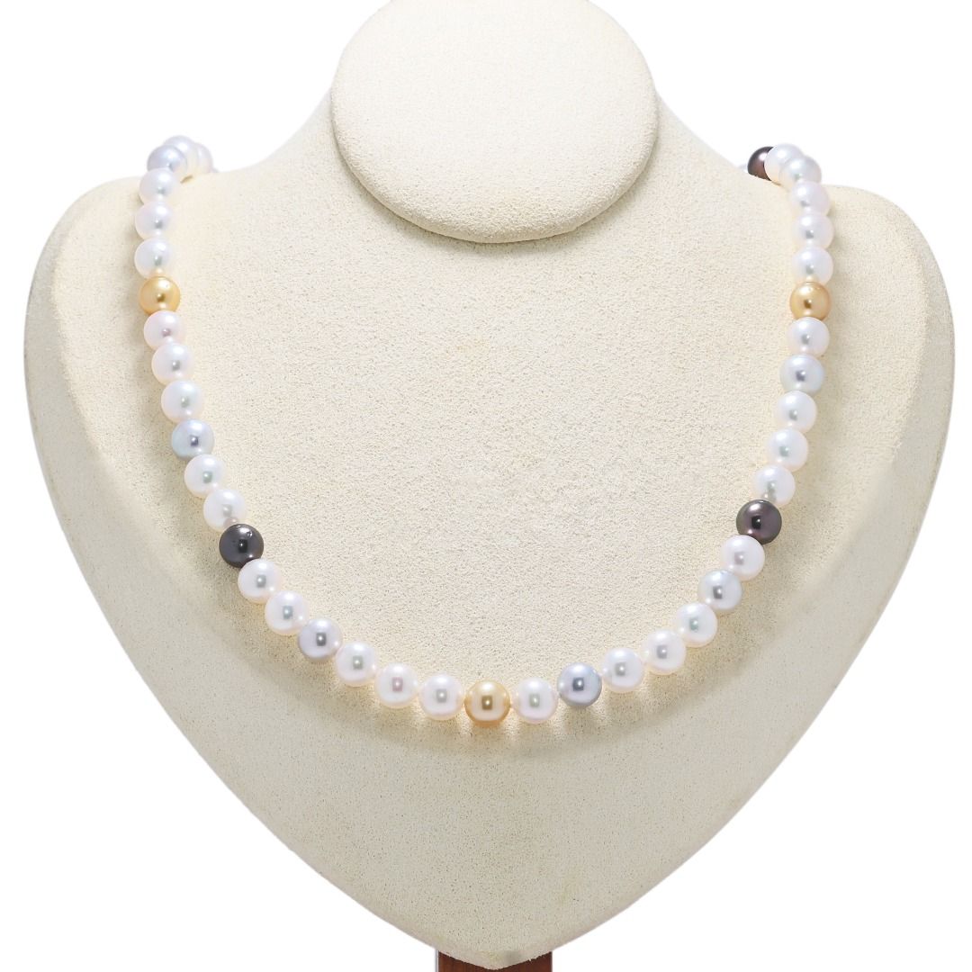 Lustrous 7mm Mixed Akoya Pearl Silver Necklace (New)