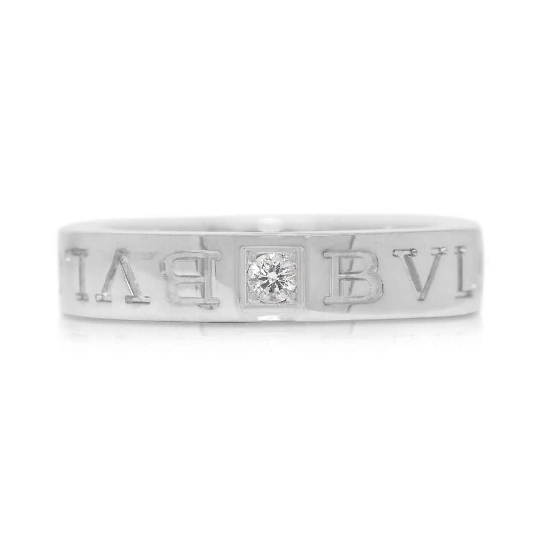Luxurious 0.04ct Diamond Bvlgari Logo Ring in 18K White Gold (with invoice)