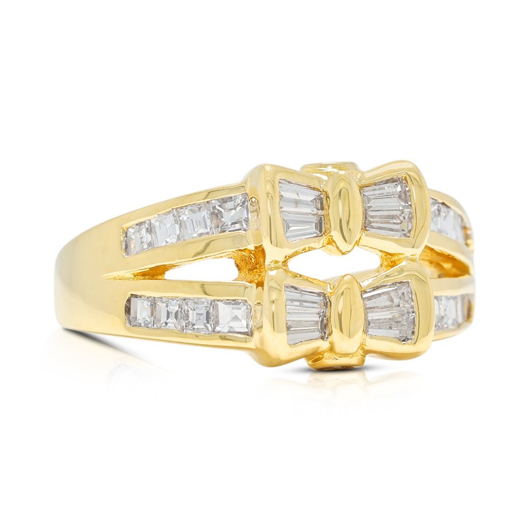 Luxurious 0.64ct Natural Diamond Bow Motif Ring in 18K Yellow Gold