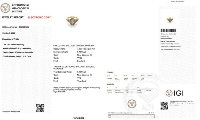 Luxurious 1.10ct Diamonds Halo Ring in 18k Yellow Gold - IGI Certified