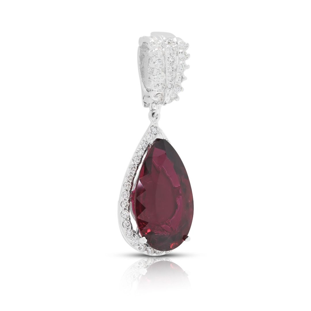 Luxurious 11.39ct Rubellite & Diamond Pendant in 18K White Gold
