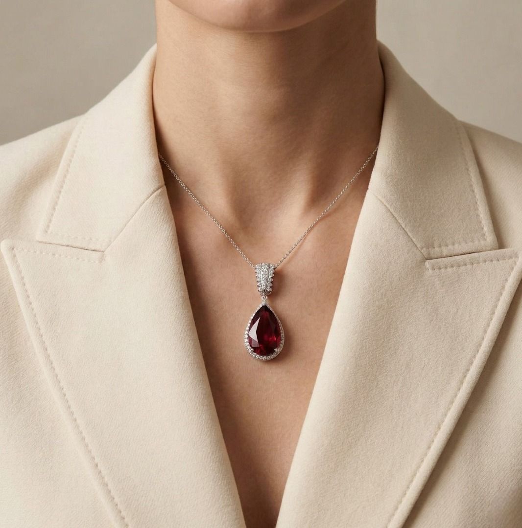 Luxurious 11.39ct Rubellite & Diamond Pendant in 18K White Gold