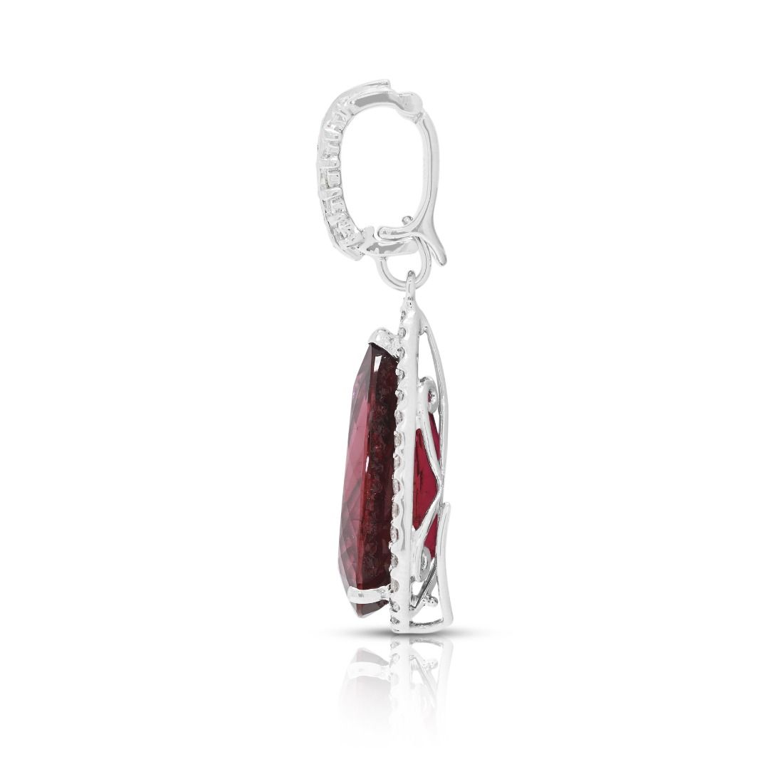 Luxurious 11.39ct Rubellite & Diamond Pendant in 18K White Gold