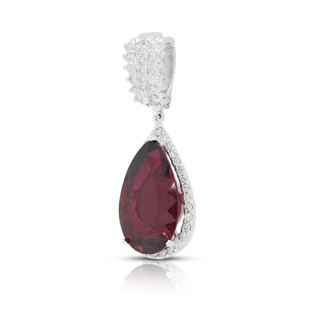 Luxurious 11.39ct Rubellite & Diamond Pendant in 18K White Gold