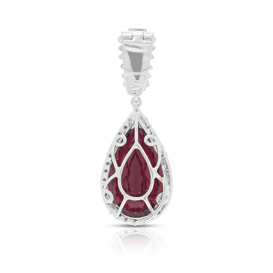 Luxurious 11.39ct Rubellite & Diamond Pendant in 18K White Gold