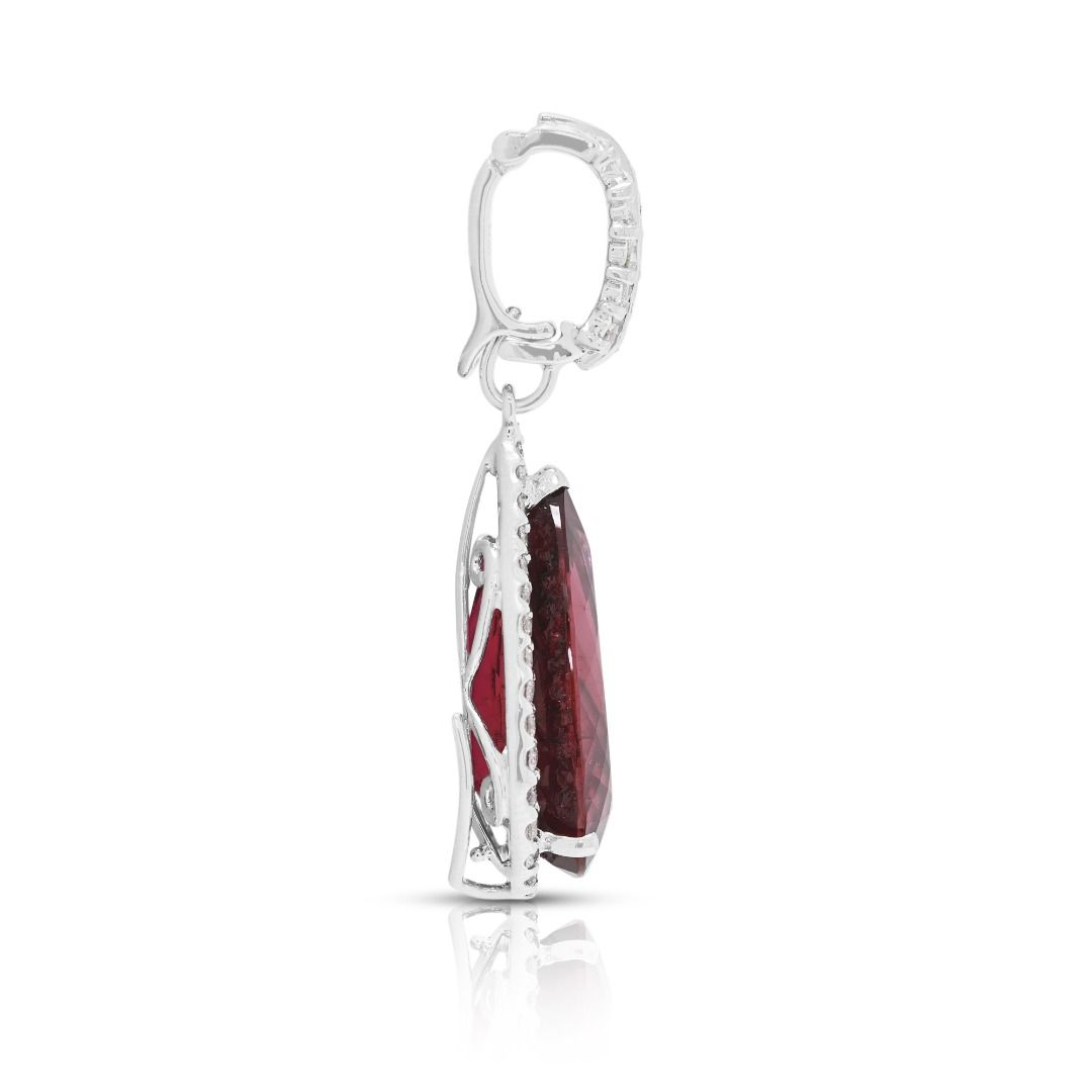 Luxurious 11.39ct Rubellite & Diamond Pendant in 18K White Gold
