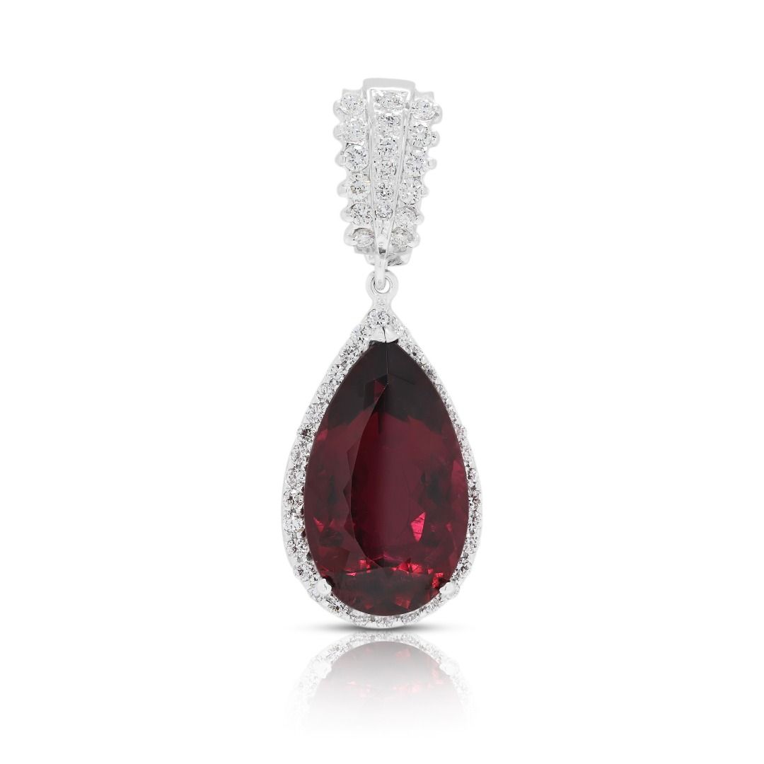 Luxurious 11.39ct Rubellite & Diamond Pendant in 18K White Gold