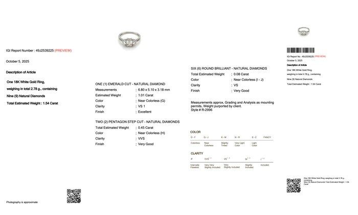 Luxurious 1.54ct Diamonds 3-Stone Ring in 18k White Gold - IGI Certified