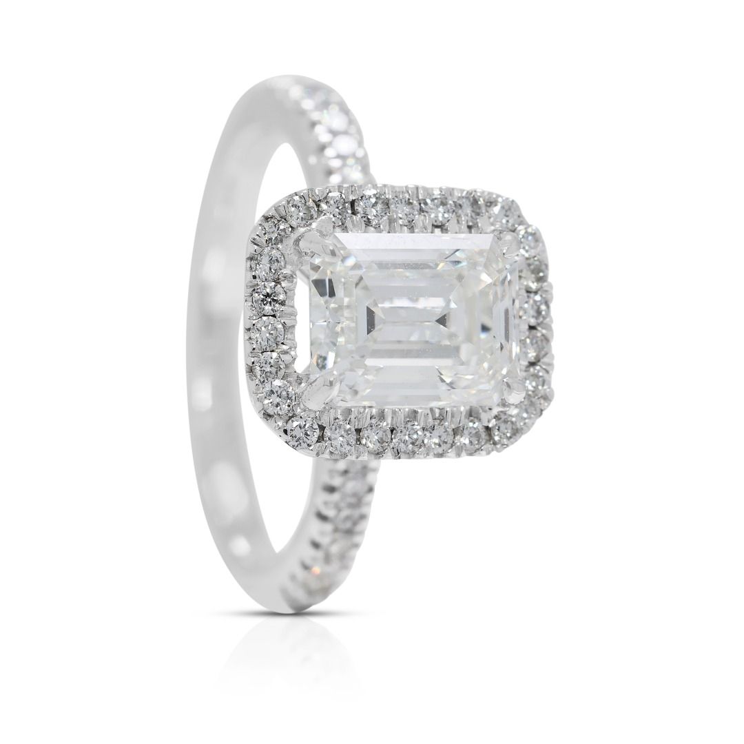 Luxurious 1.86ct Natural Diamond Halo Pave Ring in 18K White Gold by MOUAWAD - GIA Certified