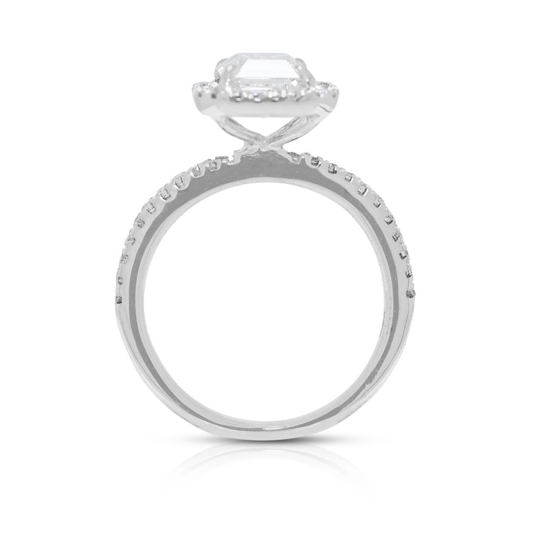 Luxurious 1.86ct Natural Diamond Halo Pave Ring in 18K White Gold by MOUAWAD - GIA Certified