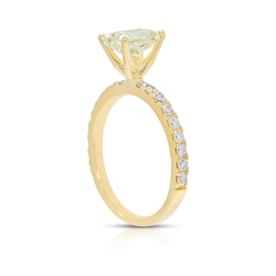 Luxurious 1.96ct Fancy Yellow Diamond Pave Ring in 18K Yellow Gold - GIA Certified