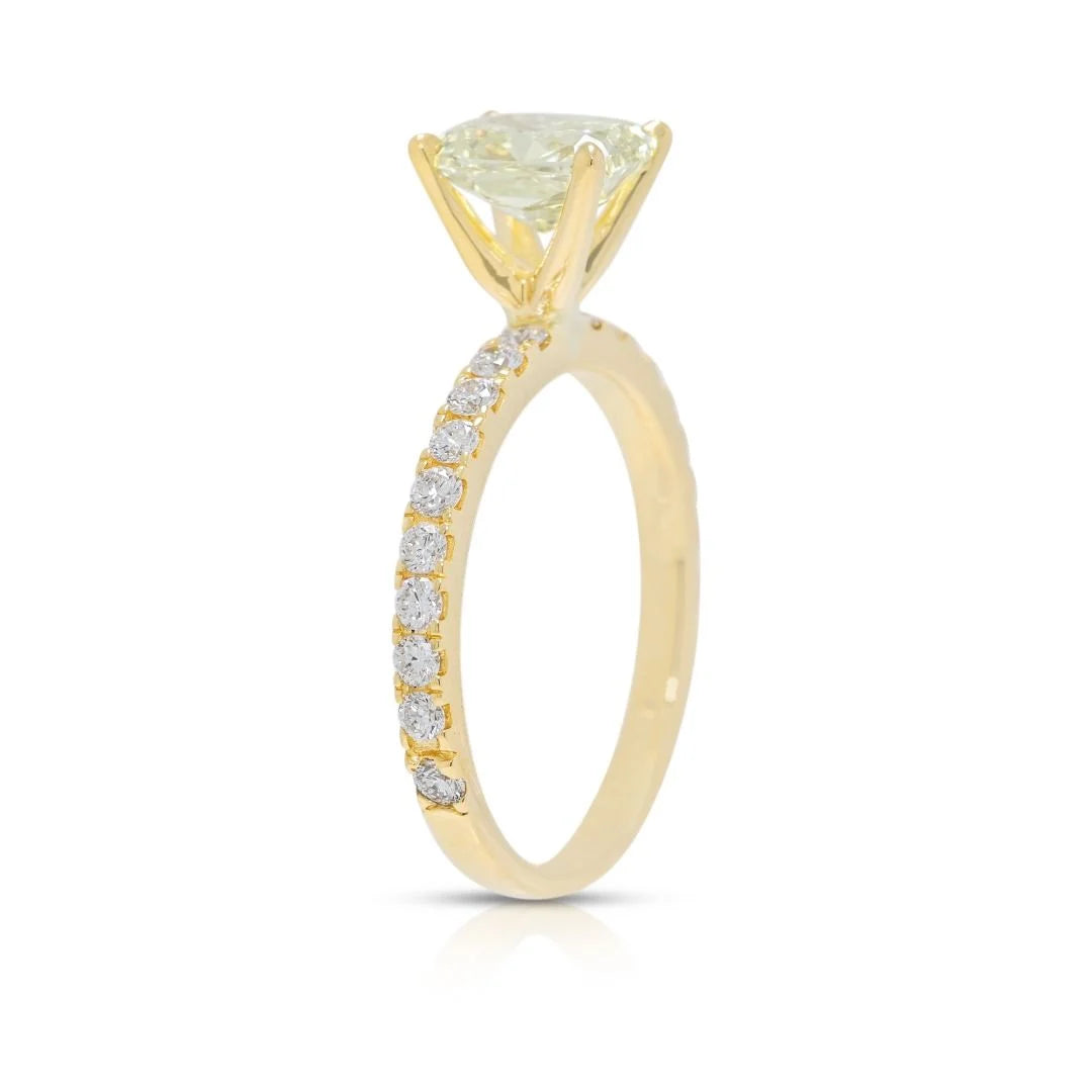 Luxurious 1.96ct Fancy Yellow Diamond Pave Ring in 18K Yellow Gold - GIA Certified
