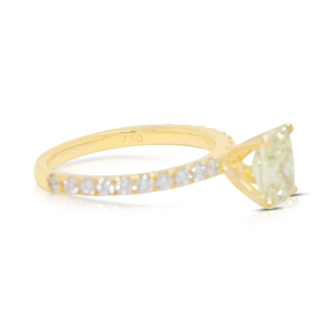Luxurious 1.96ct Fancy Yellow Diamond Pave Ring in 18K Yellow Gold - GIA Certified