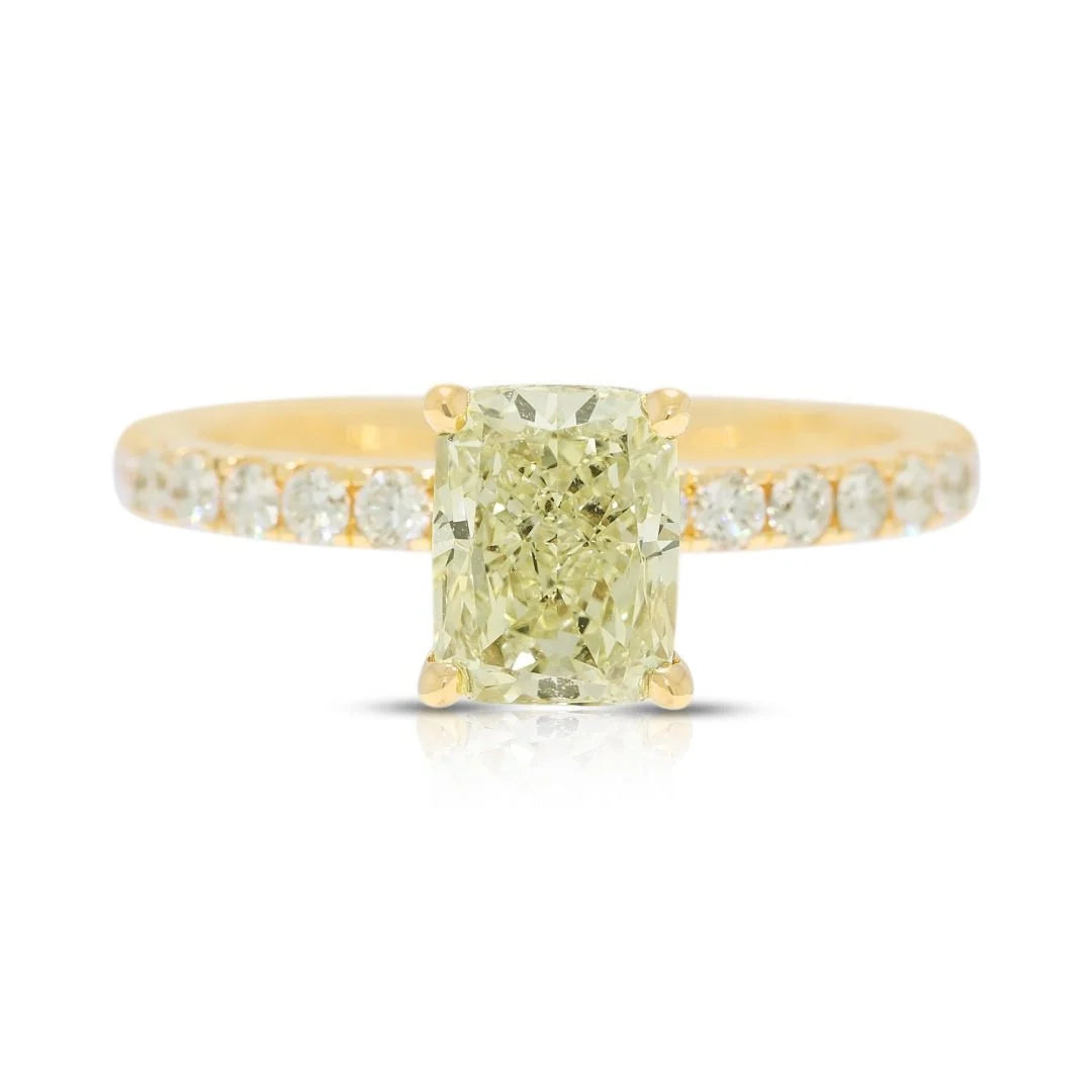Luxurious 1.96ct Fancy Yellow Diamond Pave Ring in 18K Yellow Gold - GIA Certified