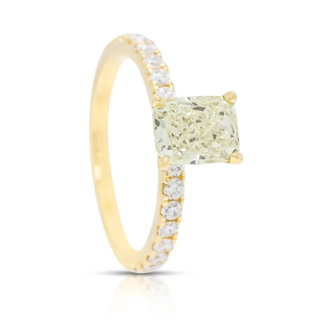 Luxurious 1.96ct Fancy Yellow Diamond Pave Ring in 18K Yellow Gold - GIA Certified