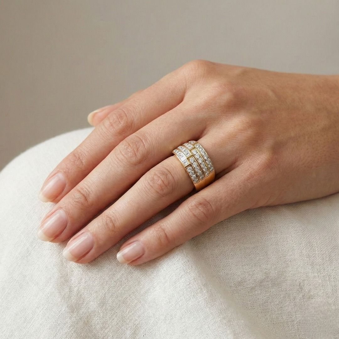 Luxurious 1.98ct Natural Diamond Multi-Row Ring by Larry Jewellery in 18K Yellow Gold