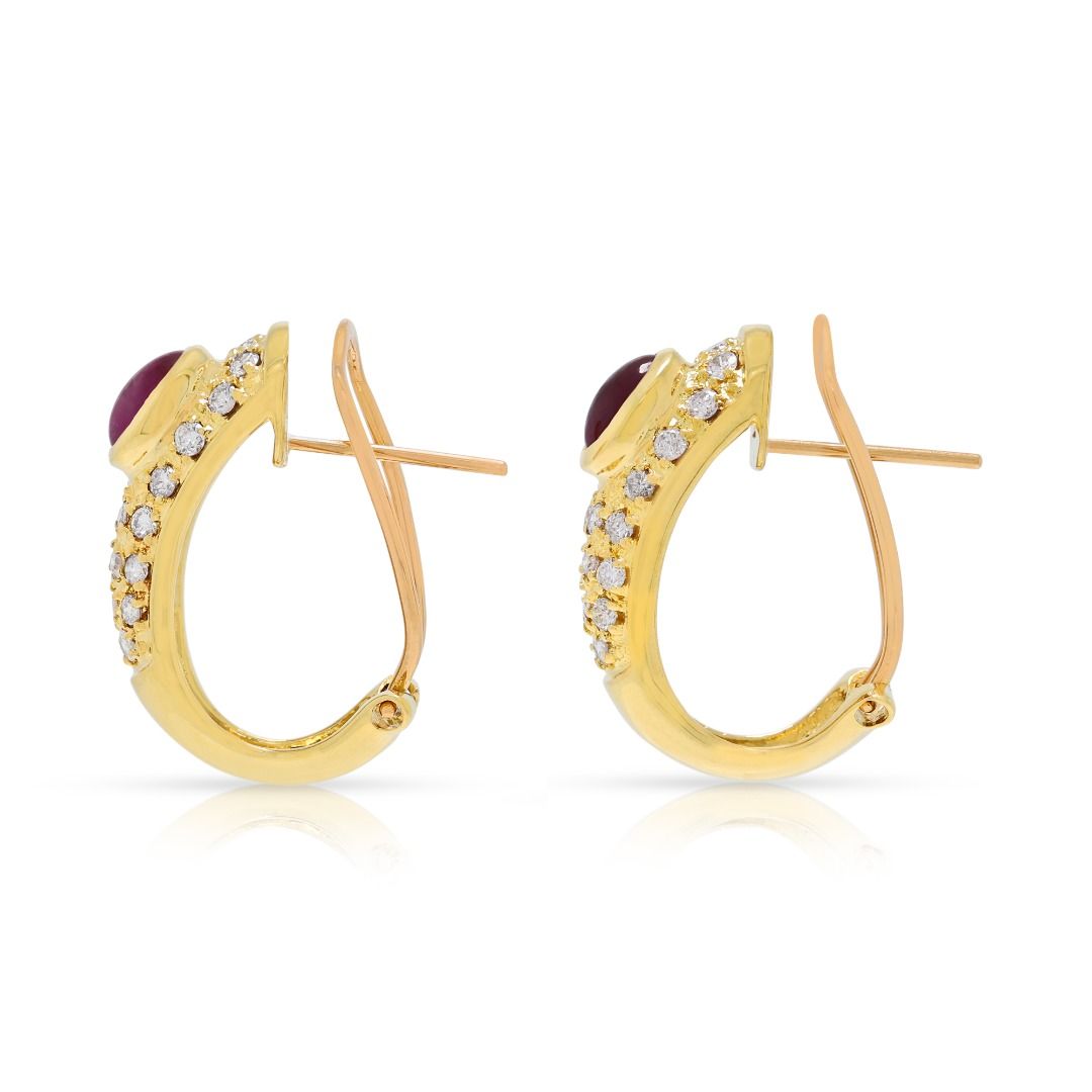 Luxurious 2.06ct Ruby & Diamond Earrings in 18K Yellow Gold