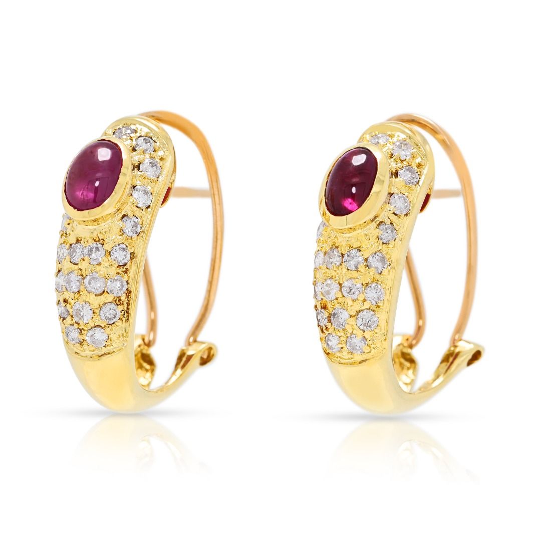 Luxurious 2.06ct Ruby & Diamond Earrings in 18K Yellow Gold