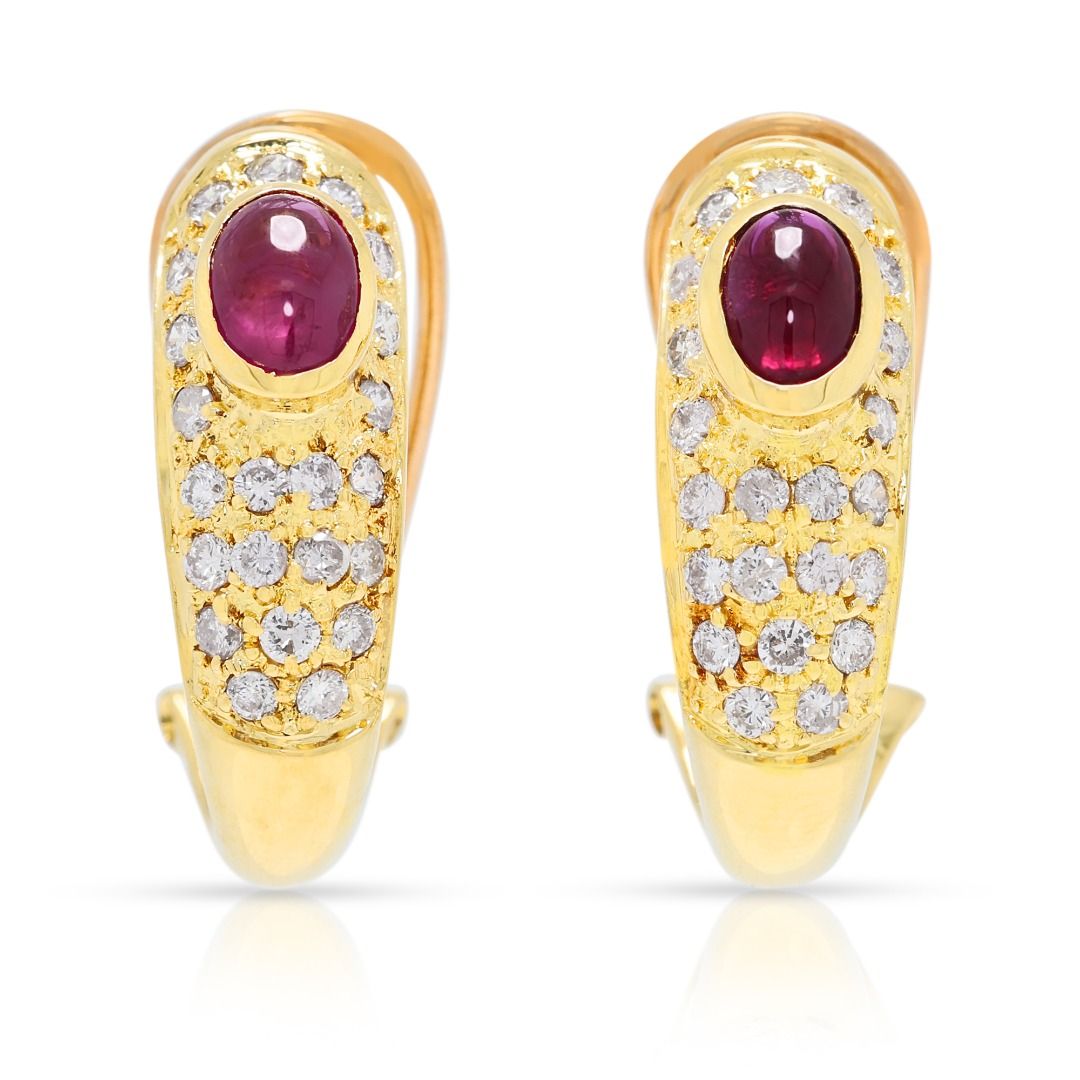 Luxurious 2.06ct Ruby & Diamond Earrings in 18K Yellow Gold