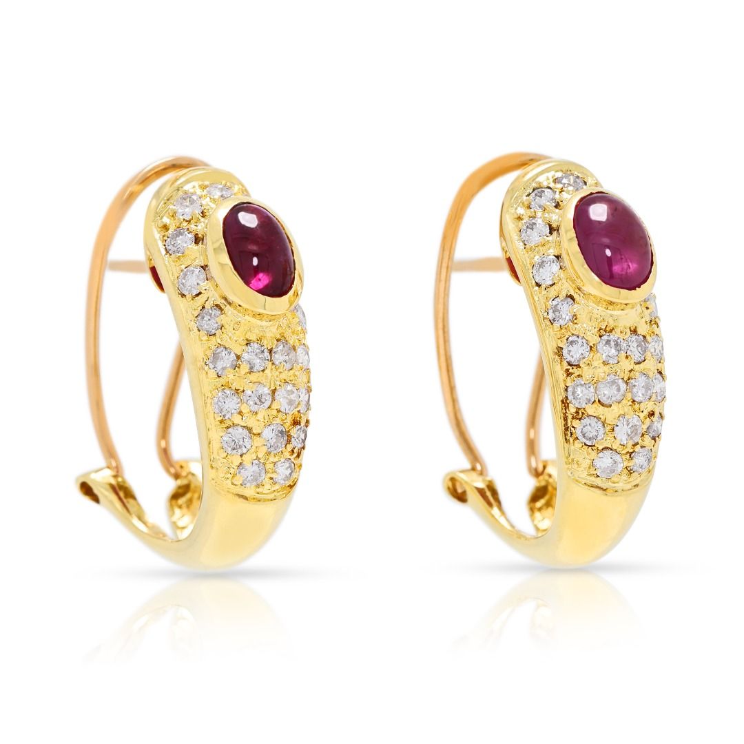 Luxurious 2.06ct Ruby & Diamond Earrings in 18K Yellow Gold