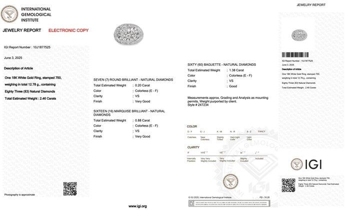 Luxurious 2.46ct Diamonds Cocktail Ring in 18k White Gold - IGI Certified