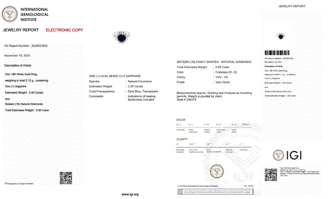 Luxurious 3.95ct Sapphire and Natural Diamonds Ring in 18K White Gold