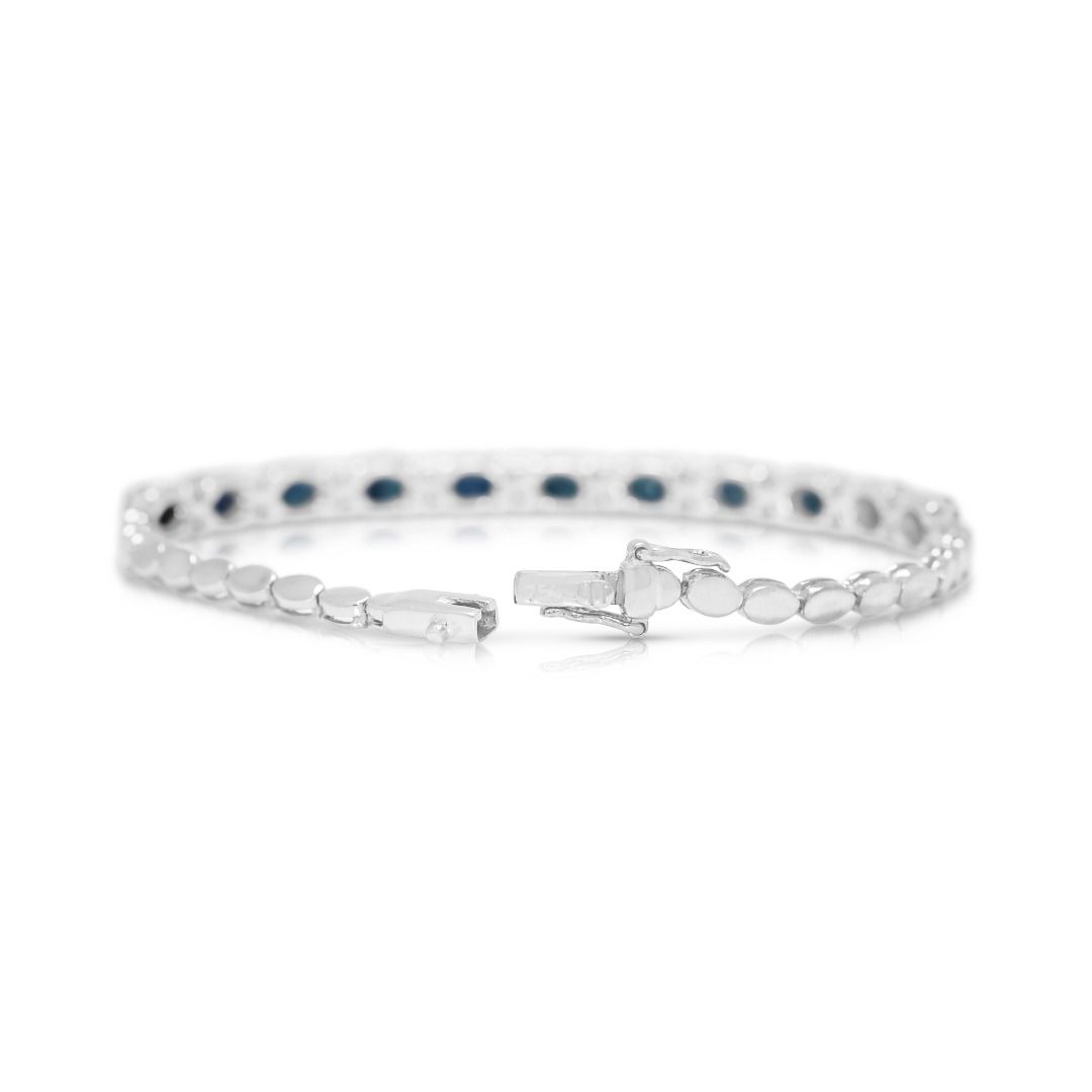 Luxurious 3.02ct Blue Sapphire and Natural Diamond Station Bracelet in 18K White Gold