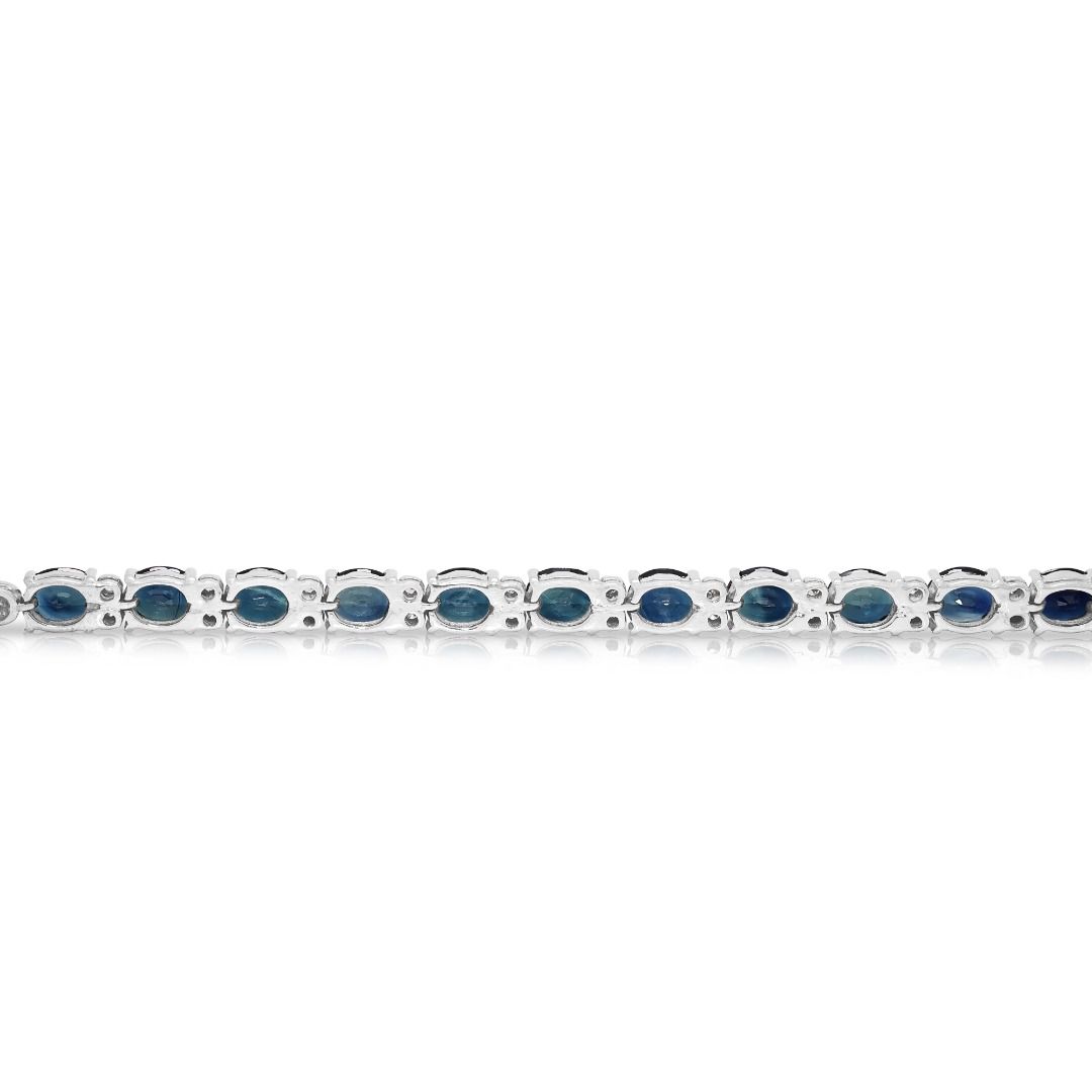 Luxurious 3.02ct Blue Sapphire and Natural Diamond Station Bracelet in 18K White Gold