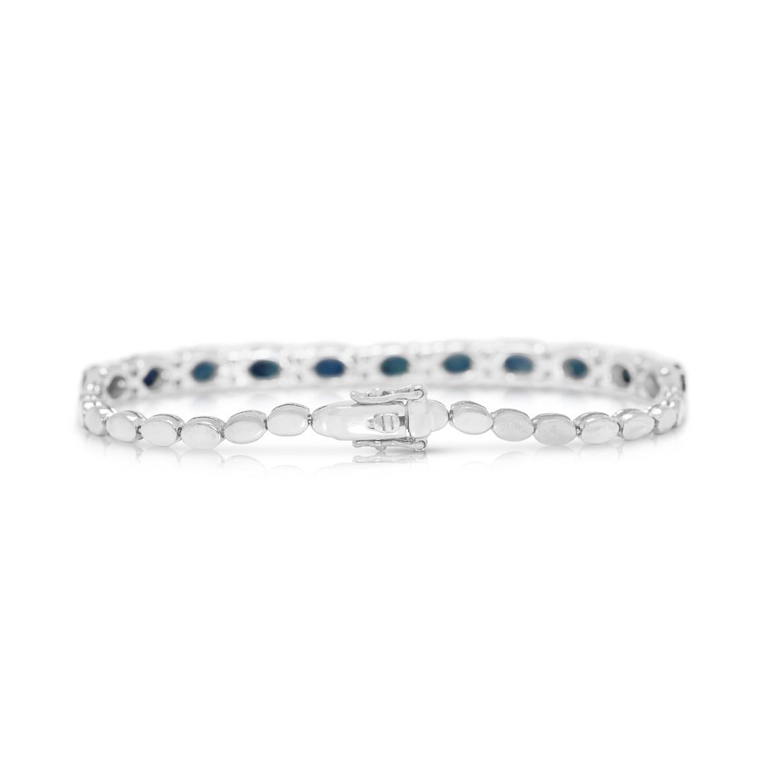 Luxurious 3.02ct Blue Sapphire and Natural Diamond Station Bracelet in 18K White Gold