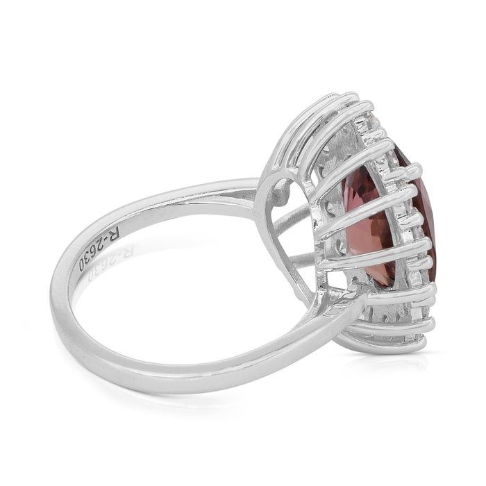 Luxurious 6.39ct Rubellite and Diamonds Cocktail Ring in 14k White Gold - IGI Certified