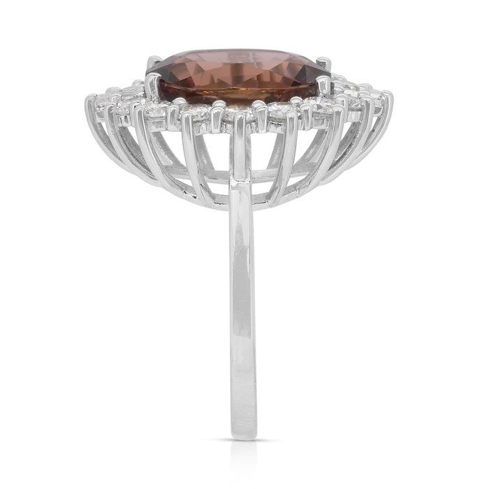 Luxurious 6.39ct Rubellite and Diamonds Cocktail Ring in 14k White Gold - IGI Certified