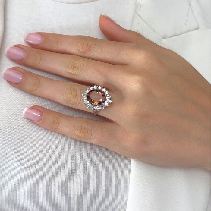 Luxurious 6.39ct Rubellite and Diamonds Cocktail Ring in 14k White Gold - IGI Certified