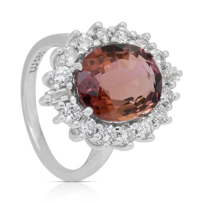 Luxurious 6.39ct Rubellite and Diamonds Cocktail Ring in 14k White Gold - IGI Certified