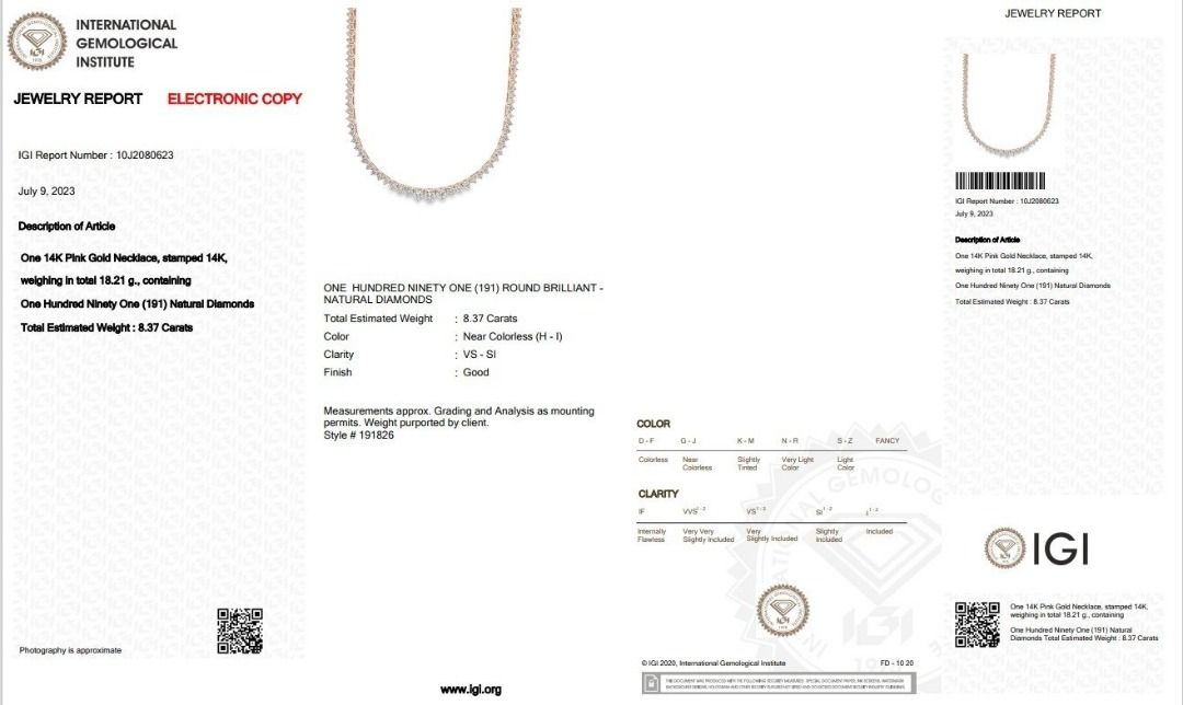 Luxurious 8.37ct. Round Brilliant Collar Diamond Necklace - IGI Certificate