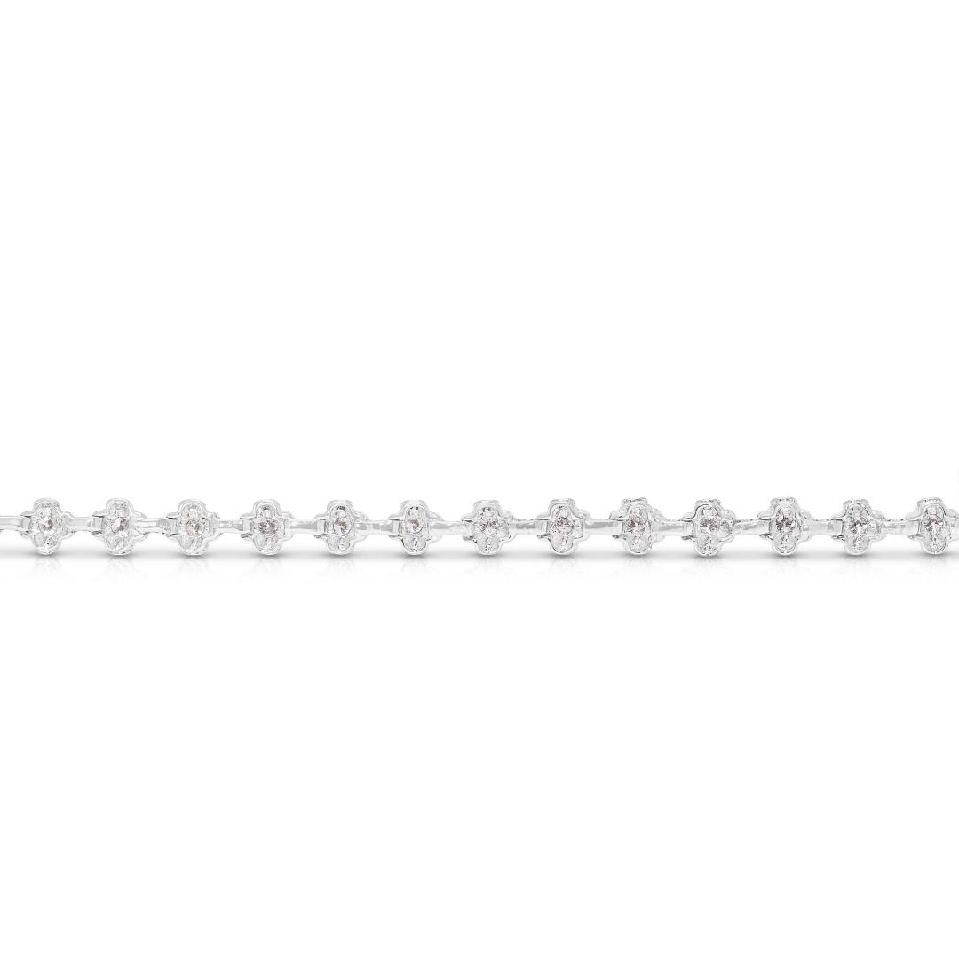 Magnificent 0.48ct Natural Diamond Floral Cluster Link Bracelet in 18K White Gold