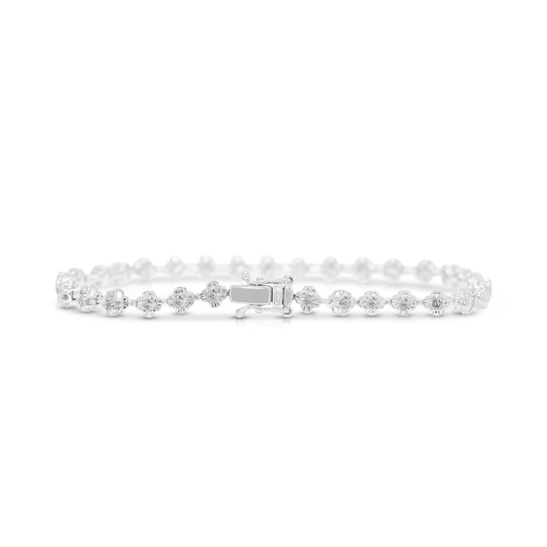 Magnificent 0.48ct Natural Diamond Floral Cluster Link Bracelet in 18K White Gold