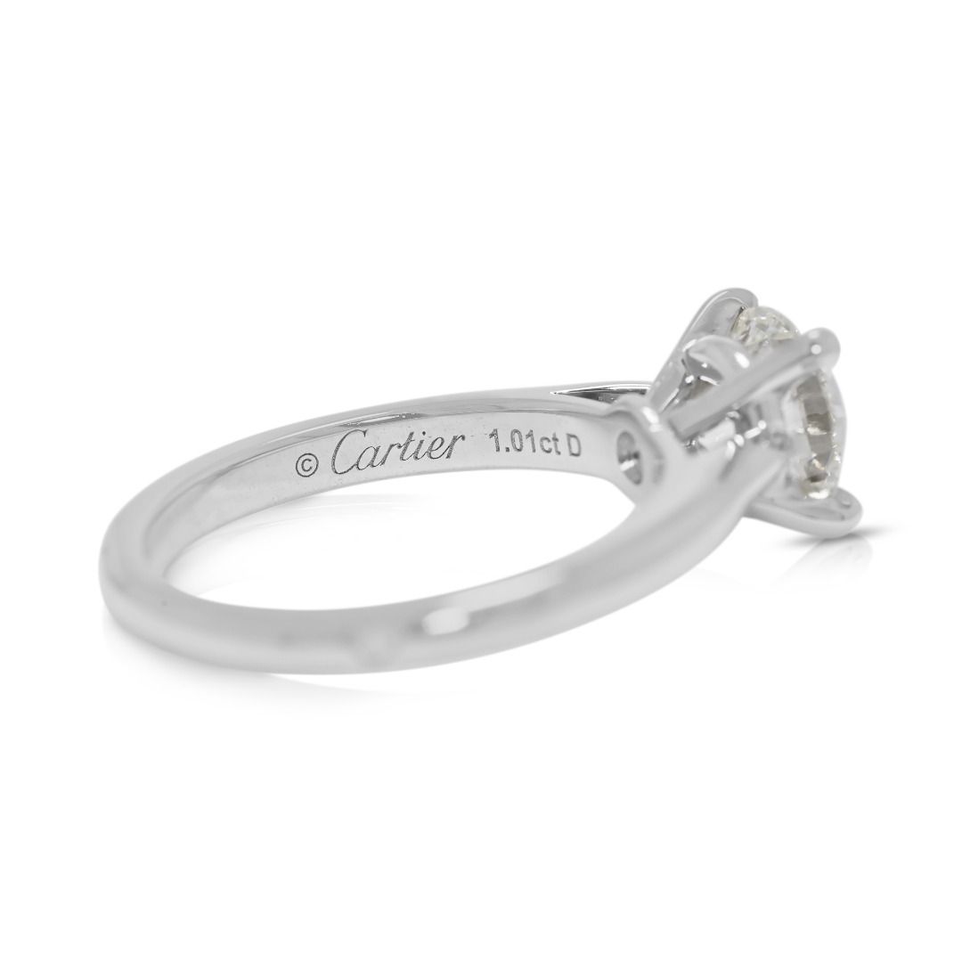 Magnificent 1.01ct Natural Diamond Solitaire 18K White Gold Ring by Cartier - GIA Certified