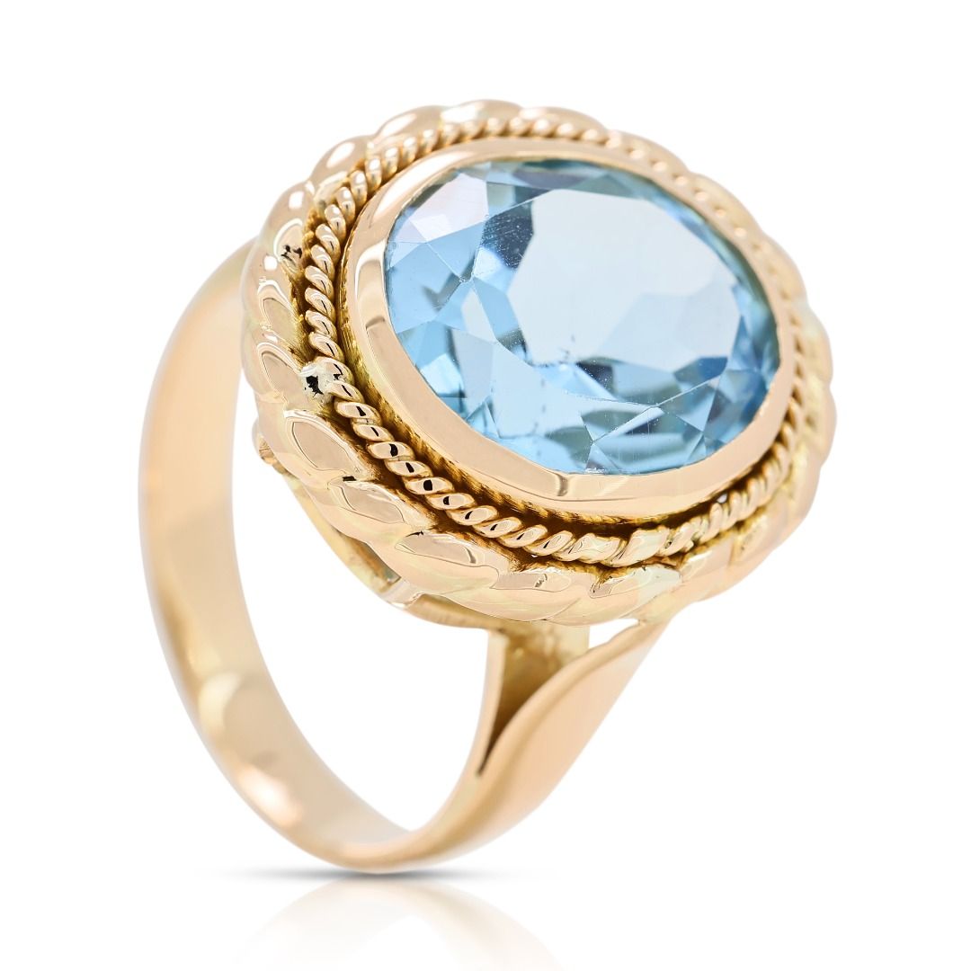 Magnificent 10.2ct Blue Topaz Dome Ring in 18K Yellow Gold