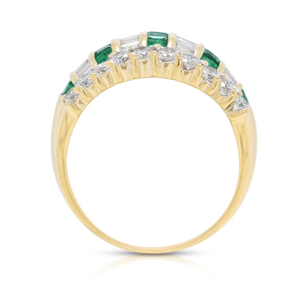 Magnificent 1.26ct Natural Emerald and Diamond Band in 18K Yellow Gold