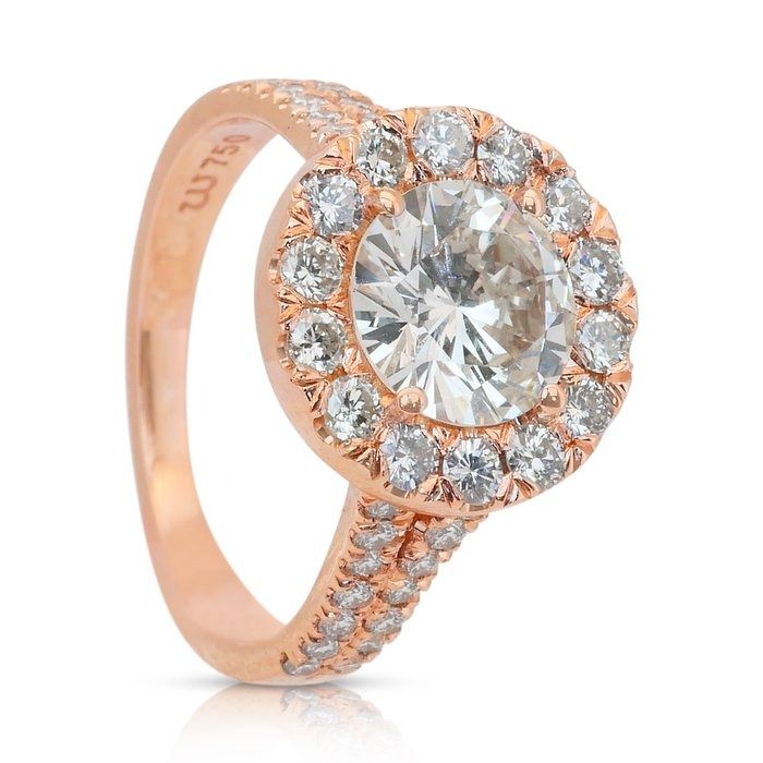 Magnificent 2.66ct Diamonds Halo Ring in 18k Rose Gold - IGI Certified