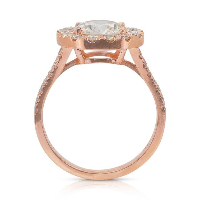 Magnificent 2.66ct Diamonds Halo Ring in 18k Rose Gold - IGI Certified