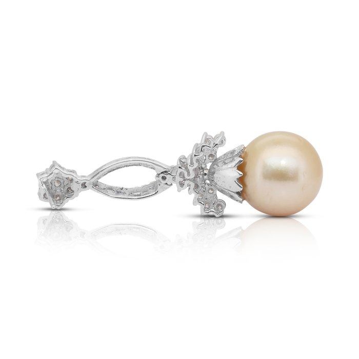 Magnificent 32.09ct Salt Water Pearl and Diamonds Drop Earrings in 14k White Gold - IGI Certified