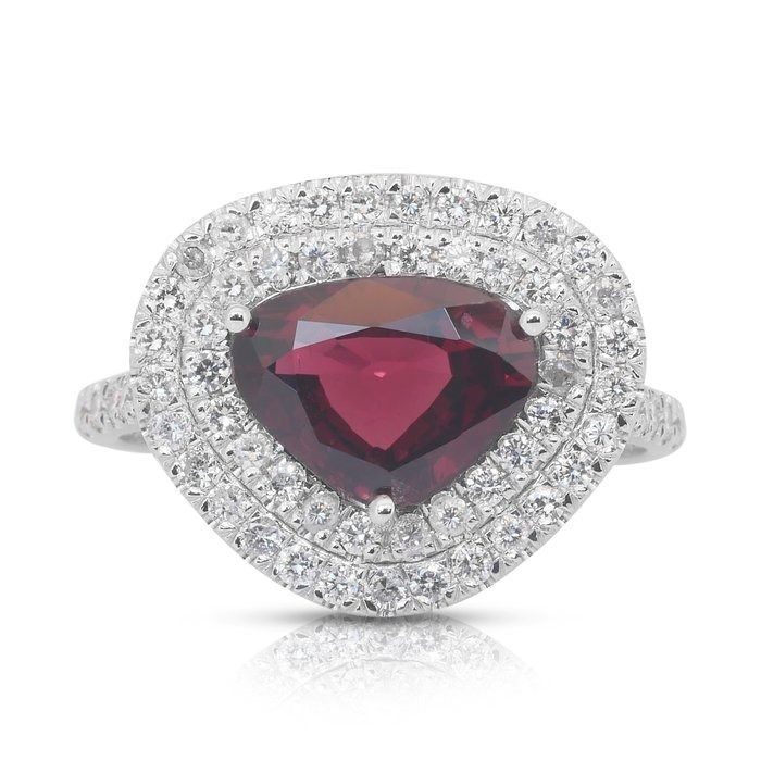 Magnificent 3.46ct Spinel and Diamonds Double Halo Cocktail Ring in 14k White Gold - GIA Certified