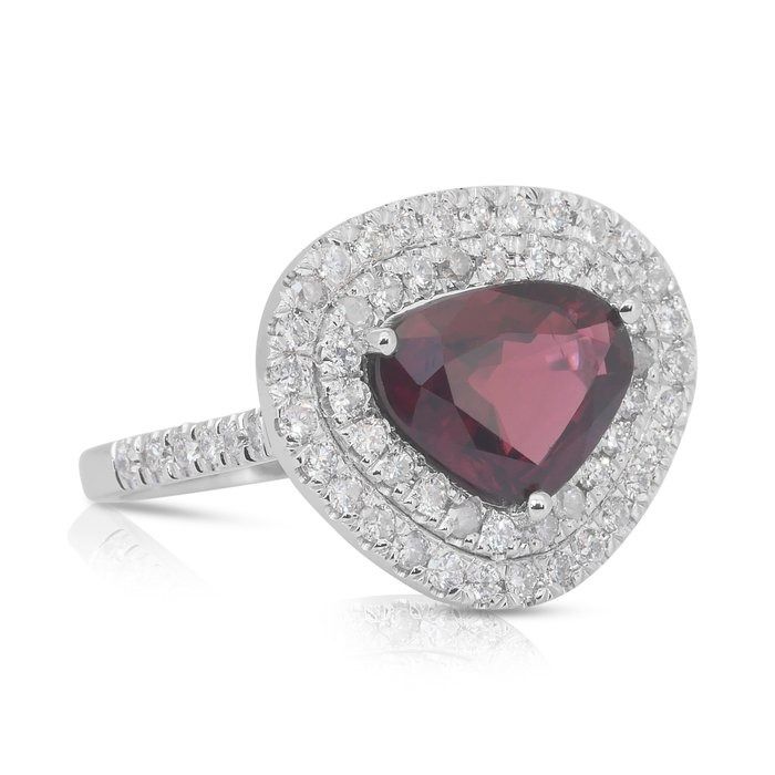 Magnificent 3.46ct Spinel and Diamonds Double Halo Cocktail Ring in 14k White Gold - GIA Certified