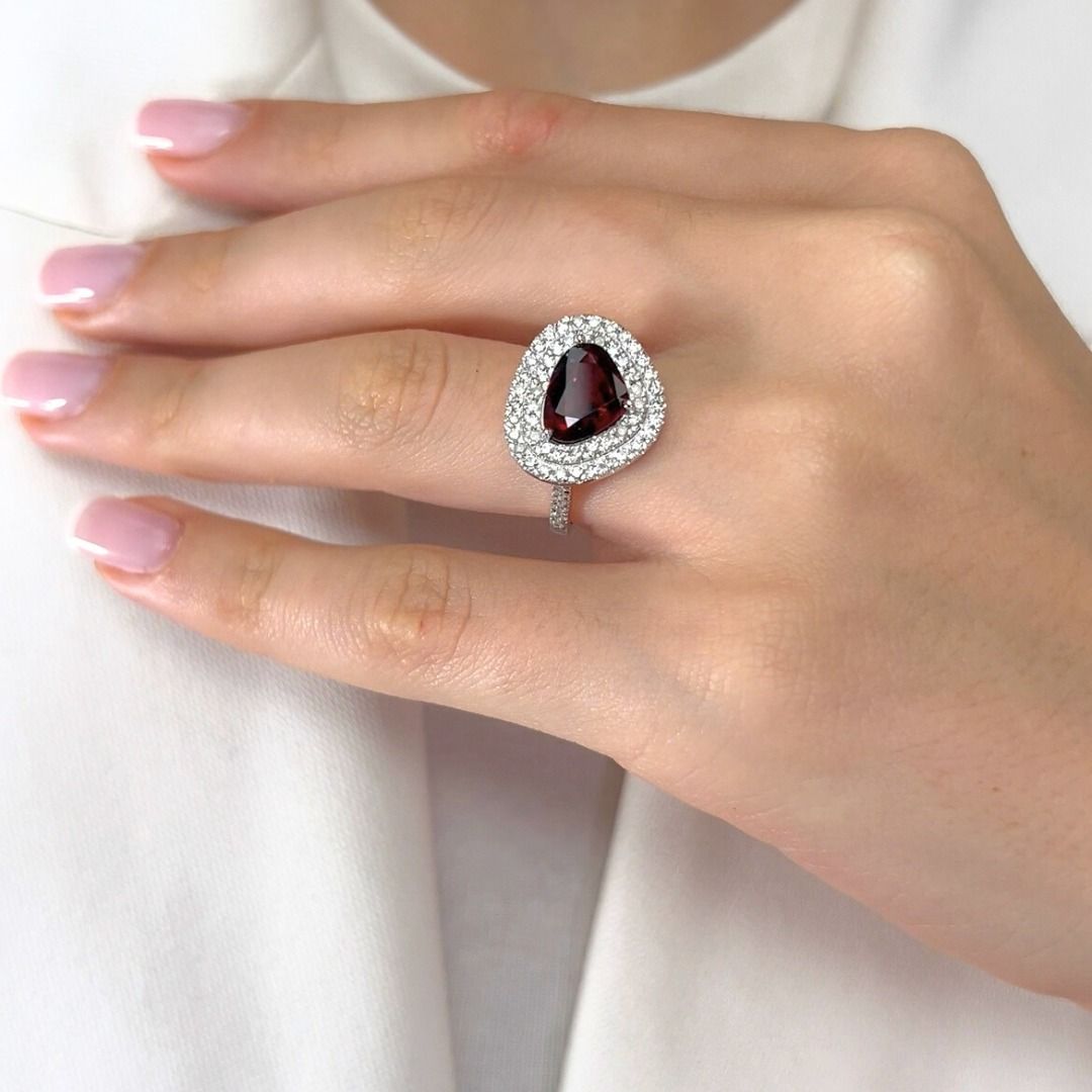 Magnificent 3.46ct Spinel and Diamonds Double Halo Cocktail Ring in 14k White Gold - GIA Certified