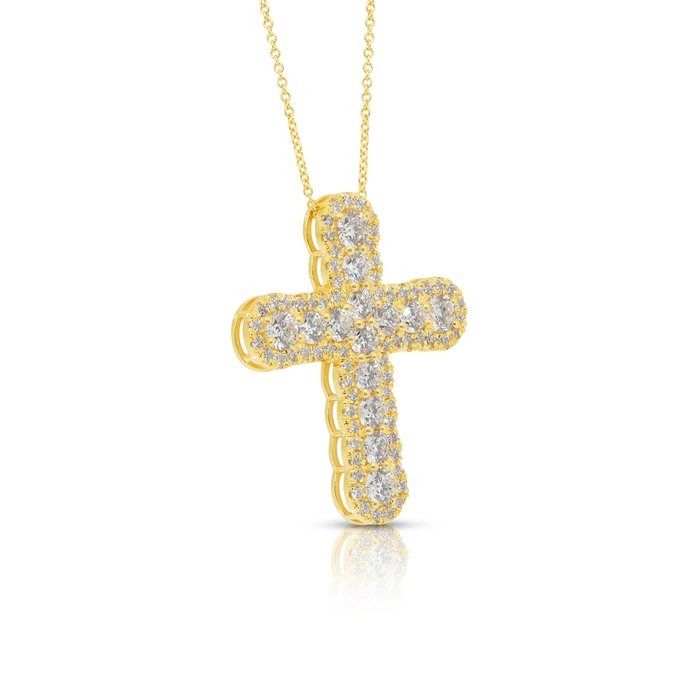 Magnificent 4.16ct Diamonds Necklace with Cross Pendant in 18k Yellow Gold - IGI Certified