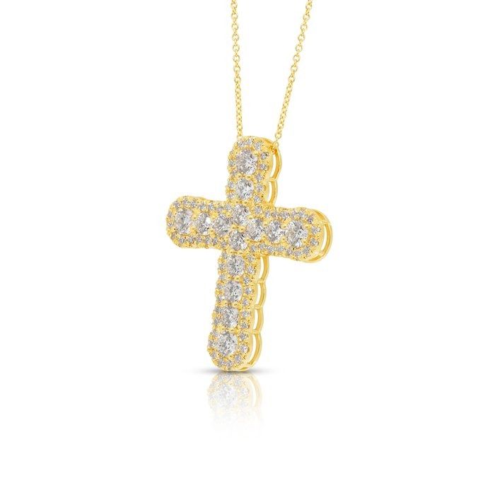 Magnificent 4.16ct Diamonds Necklace with Cross Pendant in 18k Yellow Gold - IGI Certified