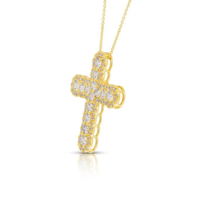 Magnificent 4.16ct Diamonds Necklace with Cross Pendant in 18k Yellow Gold - IGI Certified